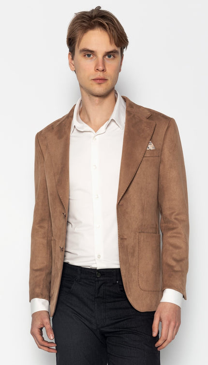 Microfiber Lightweight Notch Lapel Blazer - Beige - Ron Tomson