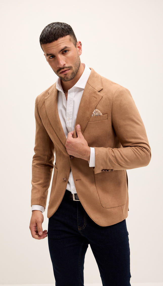 Microfiber Lightweight Notch Lapel Blazer - Beige - Ron Tomson