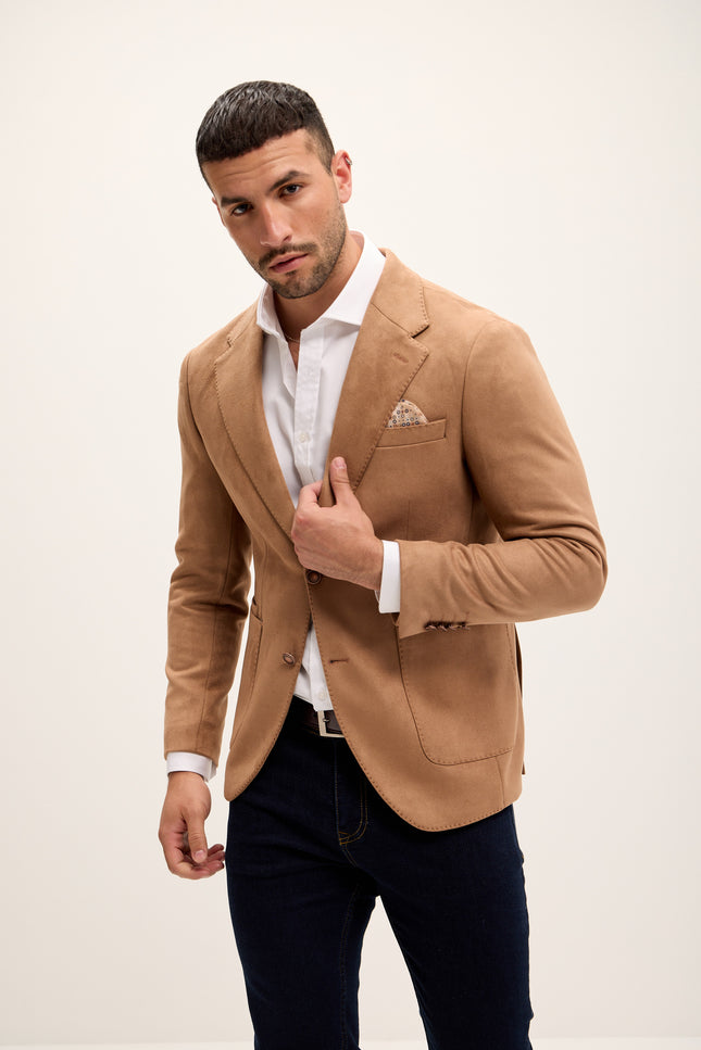Microfiber Lightweight Notch Lapel Blazer - Beige - Ron Tomson