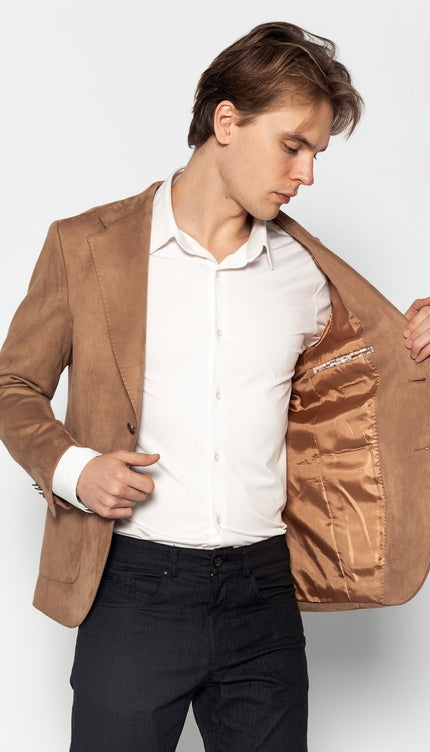 Microfiber Lightweight Notch Lapel Blazer - Beige - Ron Tomson