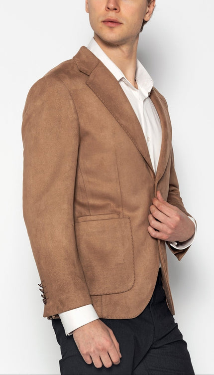 Microfiber Lightweight Notch Lapel Blazer - Beige - Ron Tomson