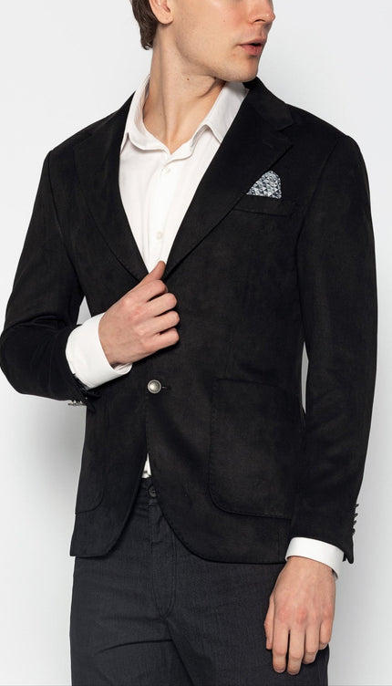 Microfiber Lightweight Notch Lapel Blazer - Black - Ron Tomson