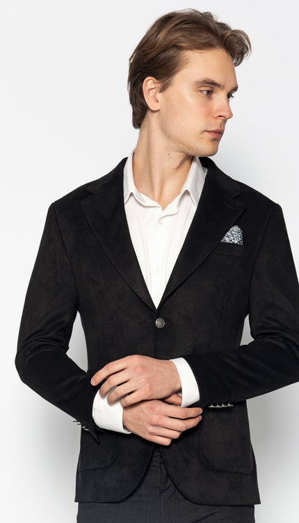 Microfiber Lightweight Notch Lapel Blazer - Black - Ron Tomson