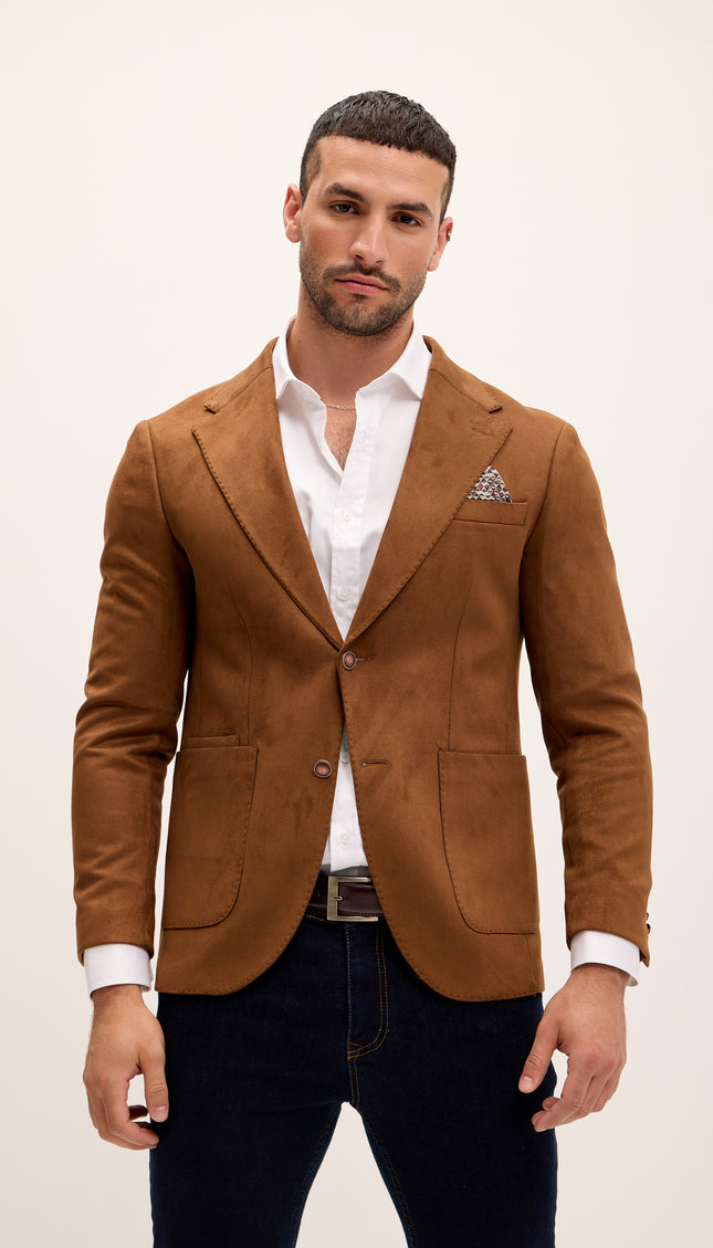 Microfiber Lightweight Notch Lapel Blazer - Camel - Ron Tomson