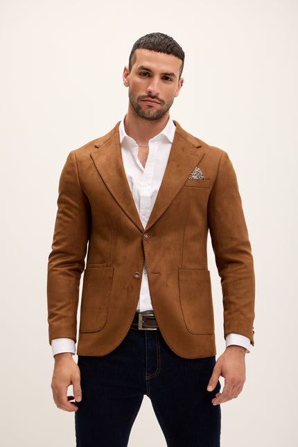 Microfiber Lightweight Notch Lapel Blazer - Camel - Ron Tomson
