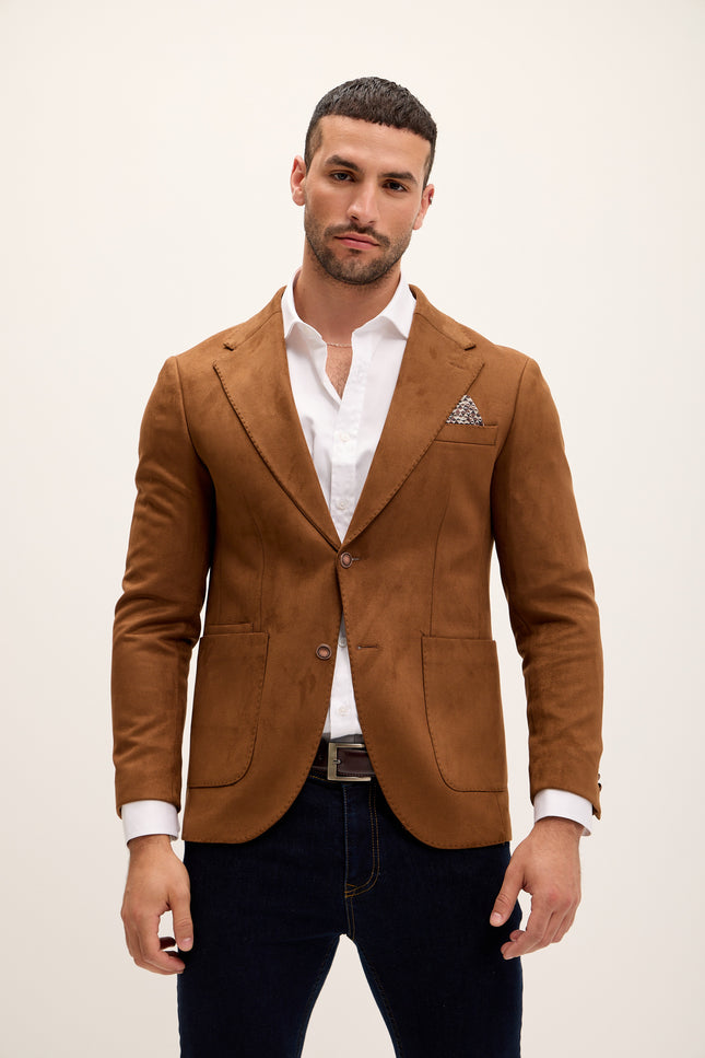 Microfiber Lightweight Notch Lapel Blazer - Camel - Ron Tomson