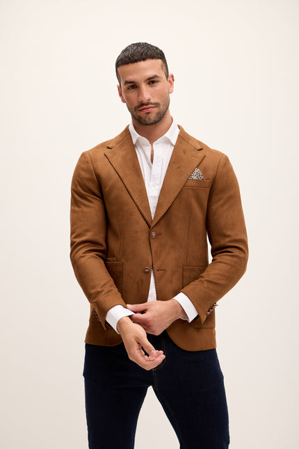 Microfiber Lightweight Notch Lapel Blazer - Camel - Ron Tomson