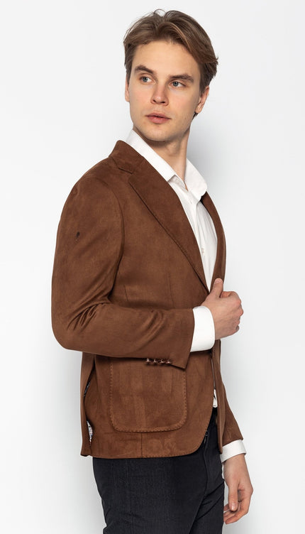 Microfiber Lightweight Notch Lapel Blazer - Camel - Ron Tomson