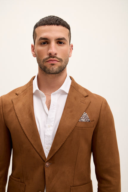 Microfiber Lightweight Notch Lapel Blazer - Camel - Ron Tomson