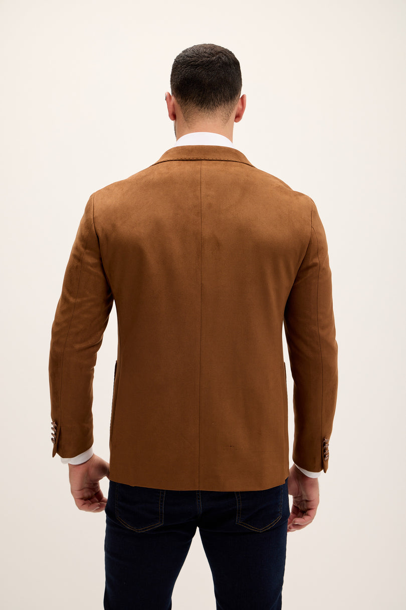 Microfiber Lightweight Notch Lapel Blazer - Camel - Ron Tomson