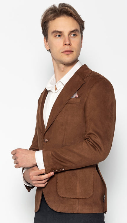 Microfiber Lightweight Notch Lapel Blazer - Camel - Ron Tomson