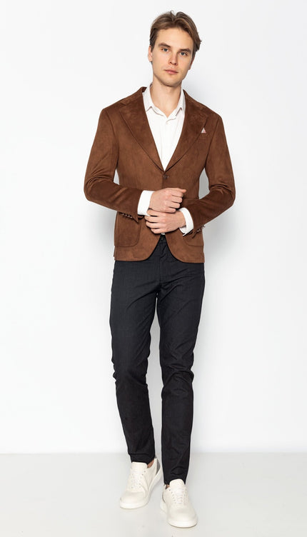 Microfiber Lightweight Notch Lapel Blazer - Camel - Ron Tomson