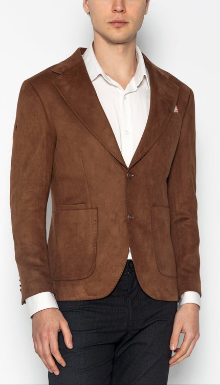 Microfiber Lightweight Notch Lapel Blazer - Camel - Ron Tomson