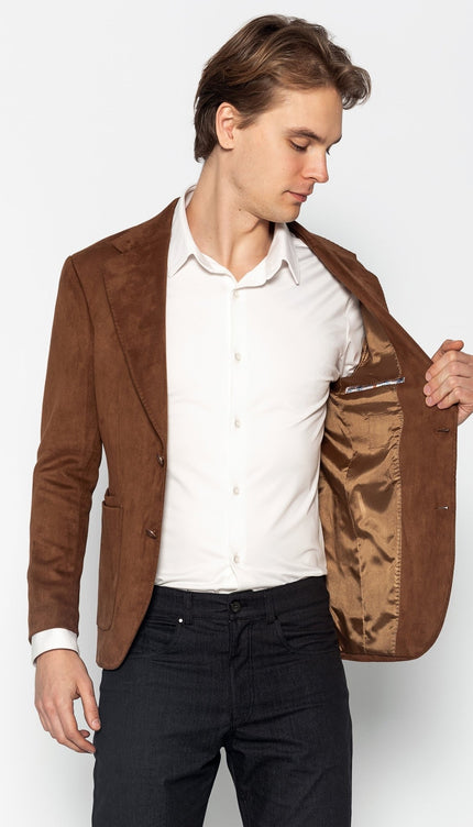 Microfiber Lightweight Notch Lapel Blazer - Camel - Ron Tomson