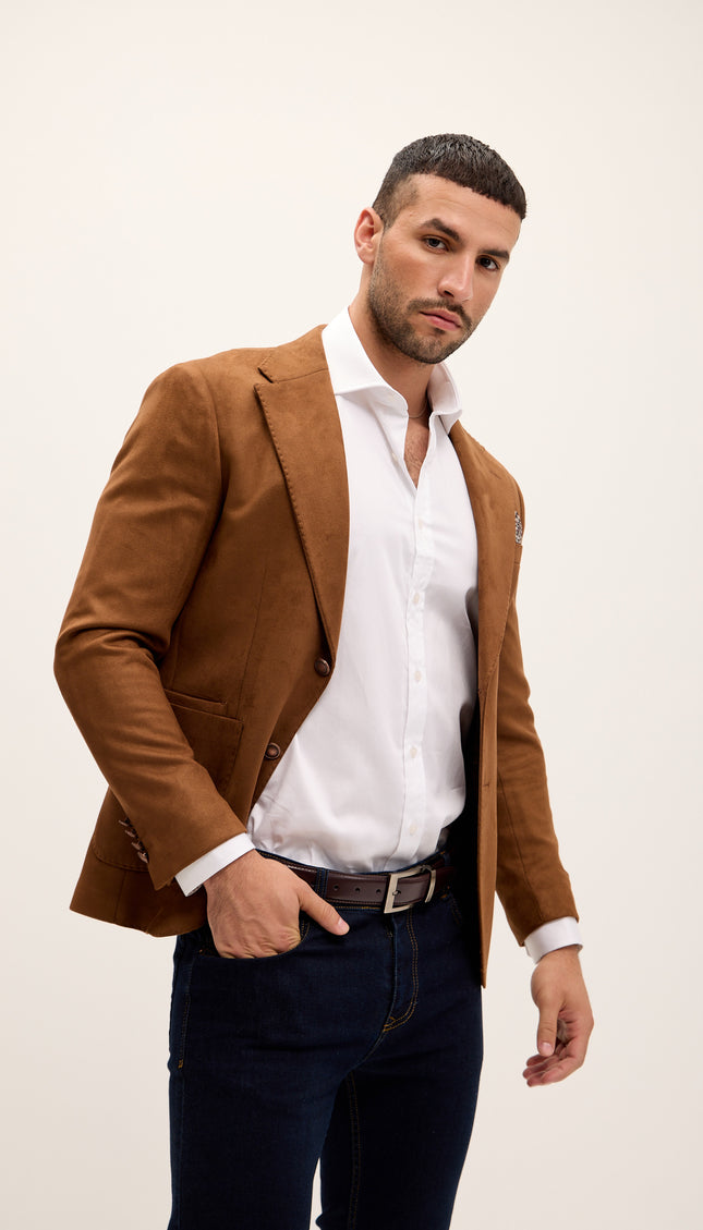 Microfiber Lightweight Notch Lapel Blazer - Camel - Ron Tomson