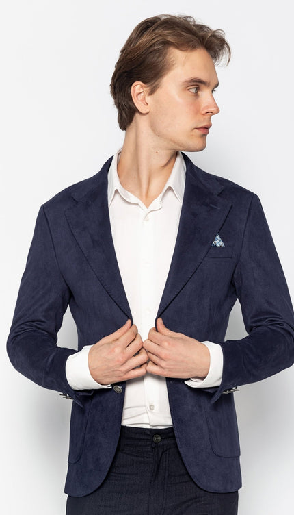 Microfiber Lightweight Notch Lapel Blazer - Navy - Ron Tomson