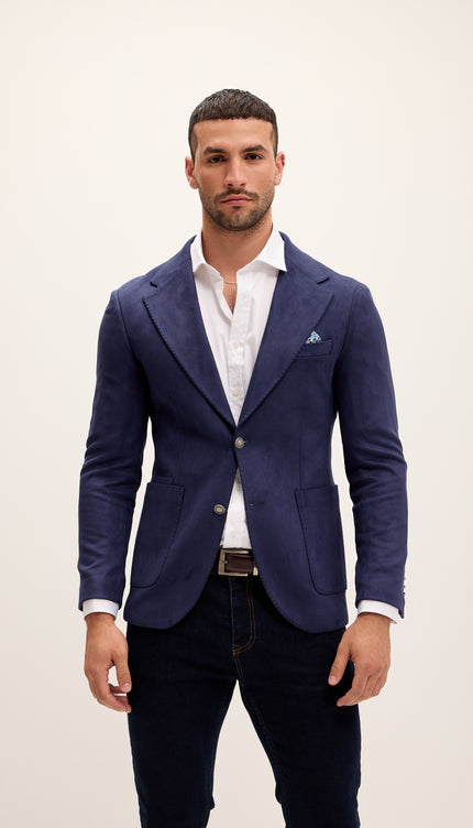 Microfiber Lightweight Notch Lapel Blazer - Navy - Ron Tomson