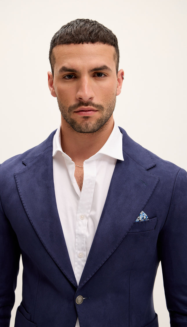 Microfiber Lightweight Notch Lapel Blazer - Navy - Ron Tomson