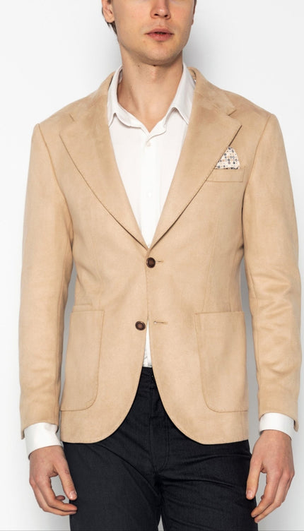 Microfiber Lightweight Notch Lapel Blazer - Off White - Ron Tomson