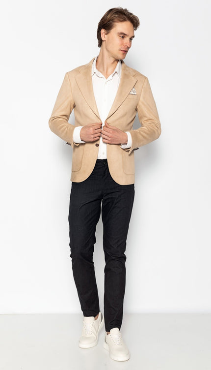 Microfiber Lightweight Notch Lapel Blazer - Off White - Ron Tomson