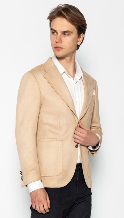 Microfiber Lightweight Notch Lapel Blazer - Off White - Ron Tomson