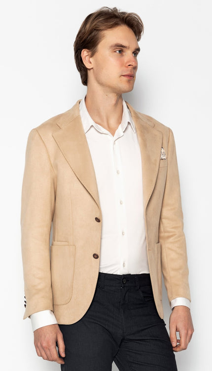 Microfiber Lightweight Notch Lapel Blazer - Off White - Ron Tomson