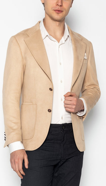 Microfiber Lightweight Notch Lapel Blazer - Off White - Ron Tomson