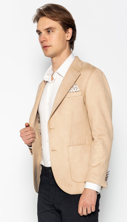 Microfiber Lightweight Notch Lapel Blazer - Off White - Ron Tomson