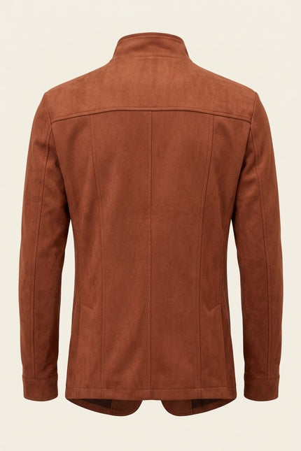 Microsuede Lightweight Safari Jacket - Brick Red - Back