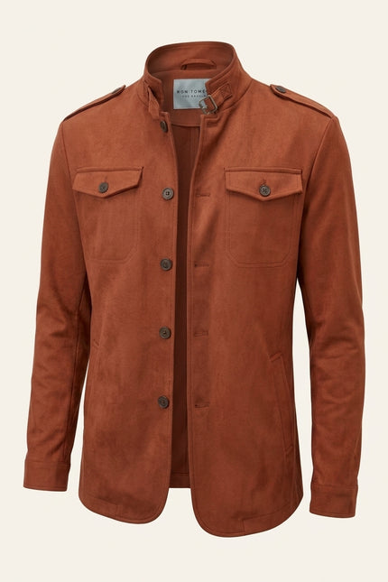Microsuede Lightweight Safari Jacket - Brick Red - Front (Alt)