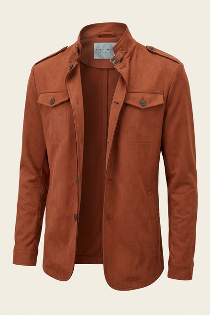 Microsuede Lightweight Safari Jacket - Brick Red - Front