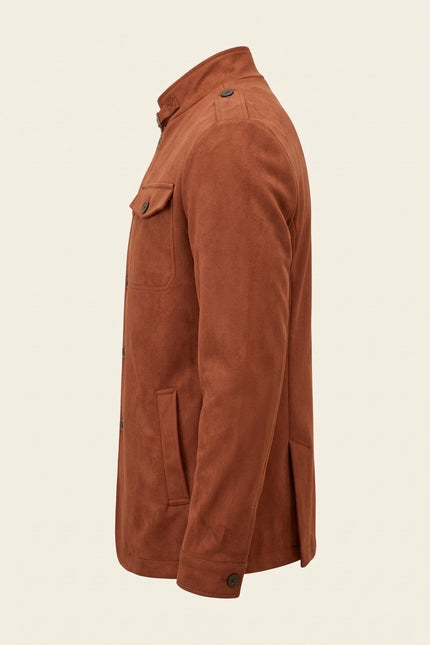 Microsuede Lightweight Safari Jacket - Brick Red - Side
