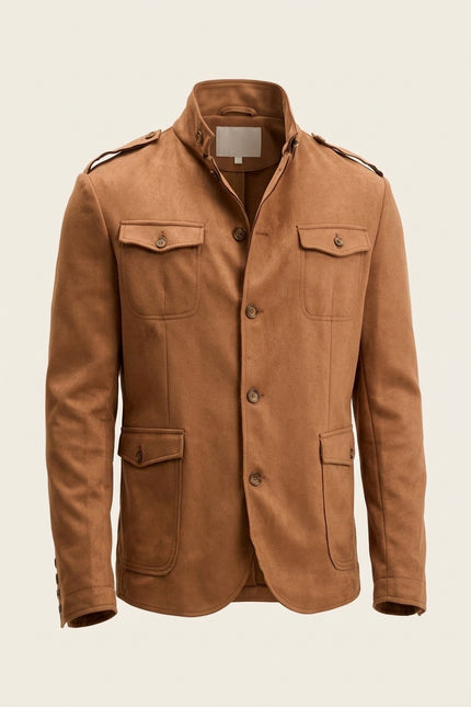 Microsuede Lightweight Safari Jacket - Camel - Front