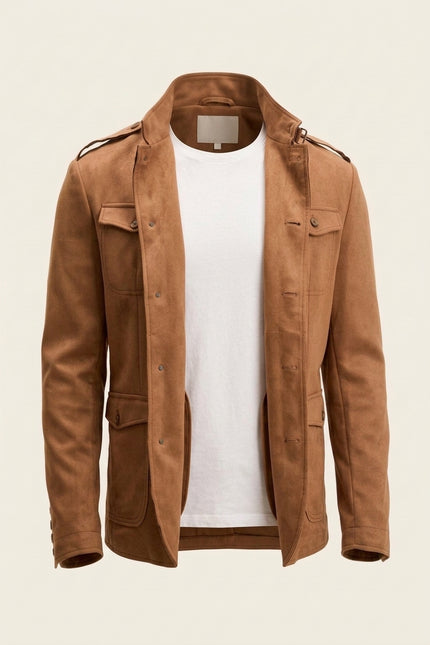Microsuede Lightweight Safari Jacket - Camel - Front (Alt)
