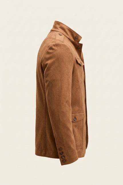 Microsuede Lightweight Safari Jacket - Camel - Side