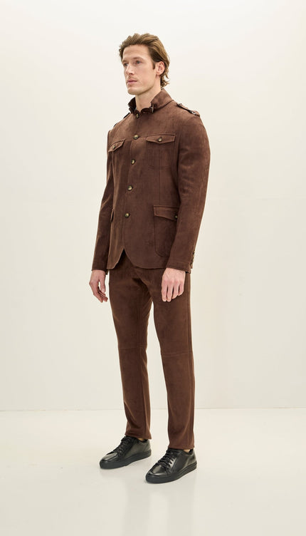 Microsuede Lightweight Safari Jacket - Dark Brown - Ron Tomson