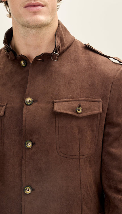 Microsuede Lightweight Safari Jacket - Dark Brown - Ron Tomson