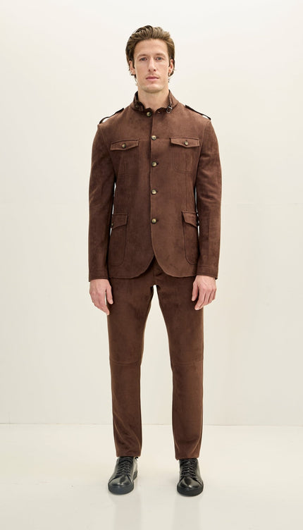 Microsuede Lightweight Safari Jacket - Dark Brown - Ron Tomson