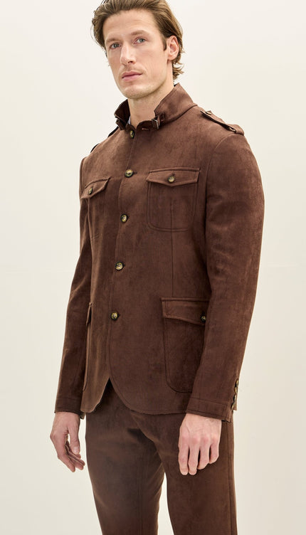 Microsuede Lightweight Safari Jacket - Dark Brown - Ron Tomson