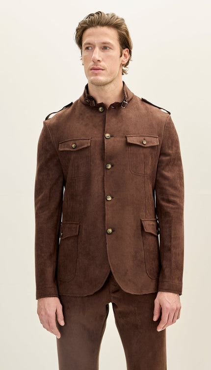 Microsuede Lightweight Safari Jacket - Dark Brown - Ron Tomson