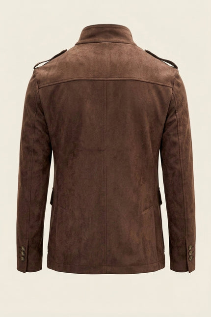 Microsuede Lightweight Safari Jacket - Dark Brown - Back