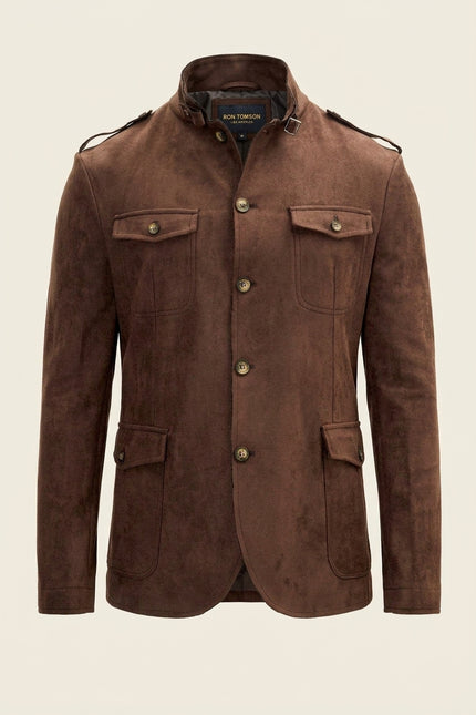 Microsuede Lightweight Safari Jacket - Dark Brown - Front