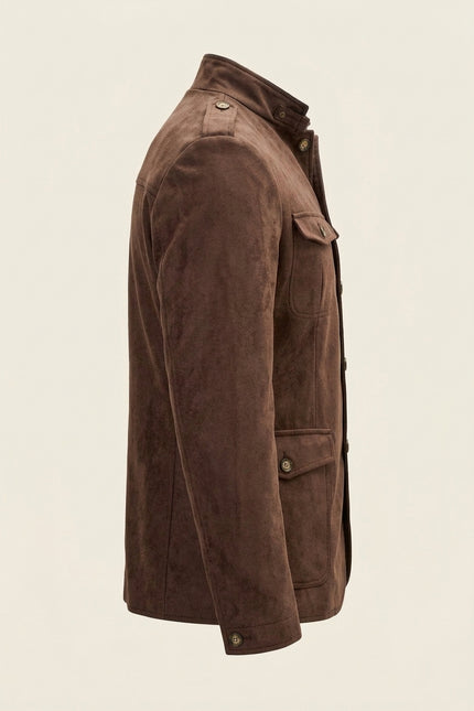 Microsuede Lightweight Safari Jacket - Dark Brown - Side