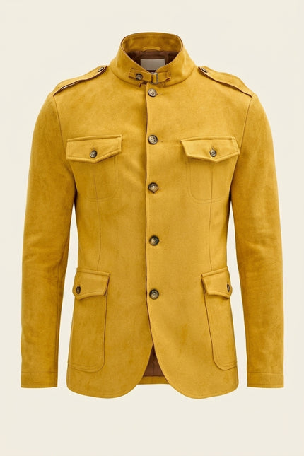 Microsuede Lightweight Safari Jacket - Mustard - Front