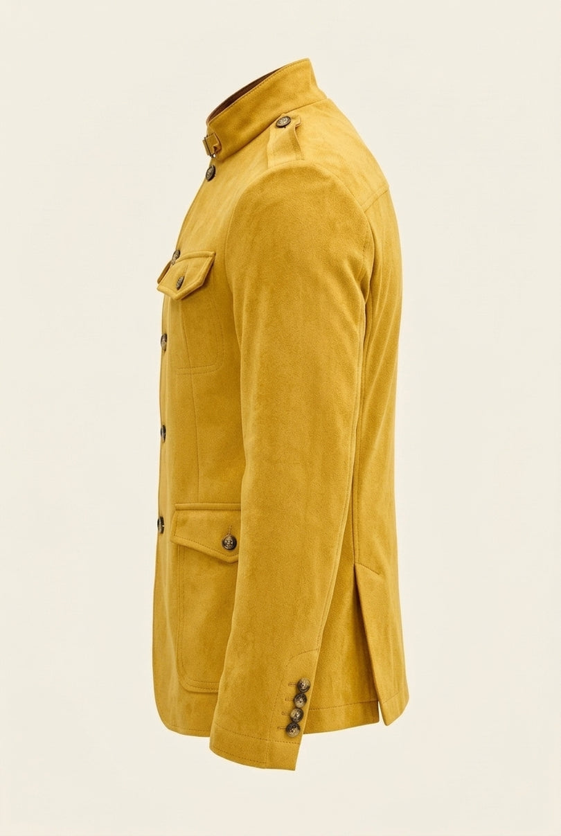 Microsuede Lightweight Safari Jacket - Mustard - Side
