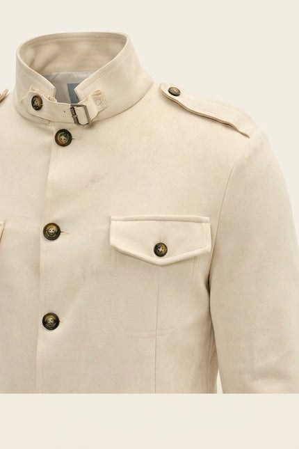 Microsuede Lightweight Safari Jacket - Off White - Detail