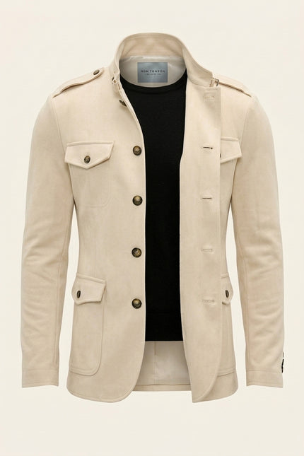 Microsuede Lightweight Safari Jacket - Off White - Front (Alt)
