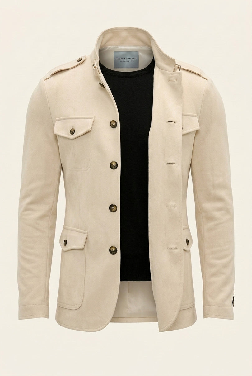 Microsuede Lightweight Safari Jacket - Off White - Front (Alt)