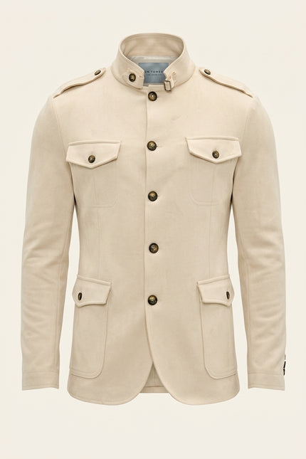 Microsuede Lightweight Safari Jacket - Off White - Front