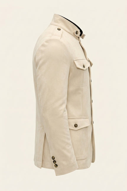 Microsuede Lightweight Safari Jacket - Off White - Side